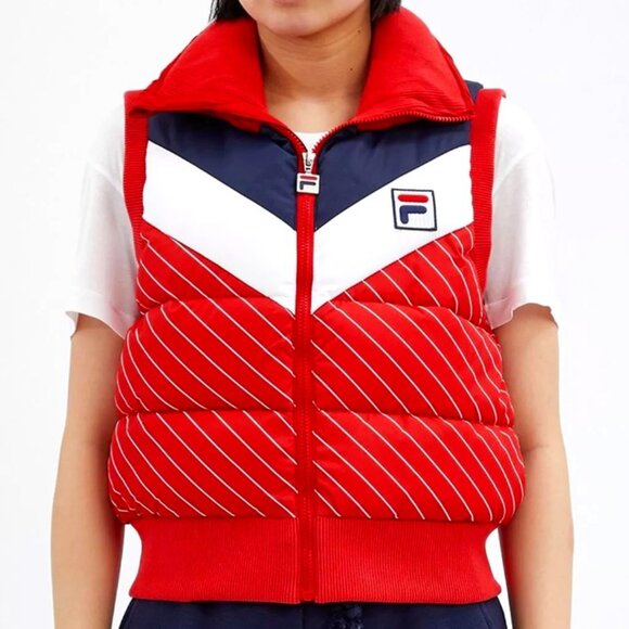 Fila Julie Puffer Vest Women's Size Medium Red White Full Zip Sleeveless NWT - Picture 1 of 9